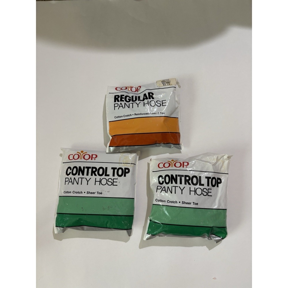 Co Op Control Top Panty Hose Lot Of 3 Cotton Crotch  (2 sheer Toe 1 Panty & Toe)